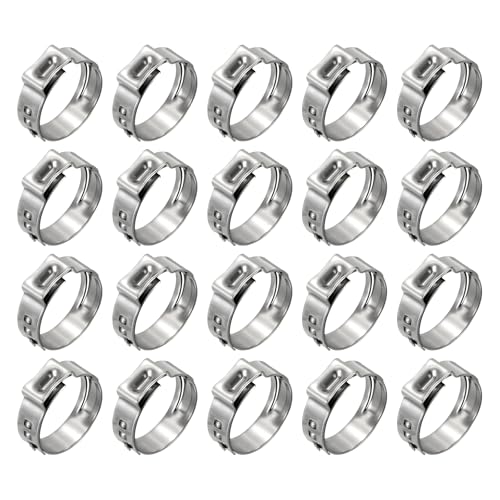 Kozelo 20Pcs Stainless Steel Single Ear Hose Clamps, Adjustable 13.7-16.2mm Heavy Duty Crimp Hose Clamp Assortment Kit, Metal Ear Cinch Rings Crimp Pinch Fitting for Automotive, Tubing