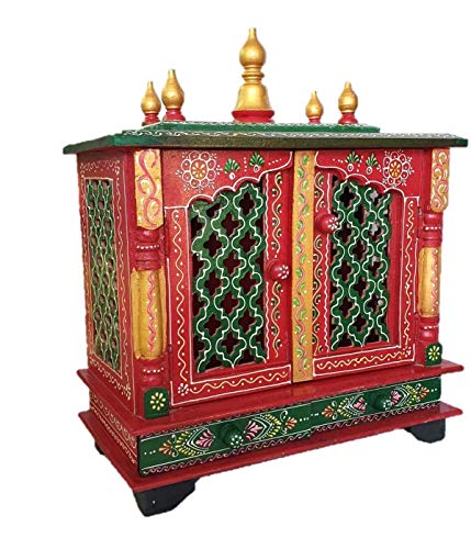 GLOBAL TECH Wooden Pooja Temple/mandir with Magnetic Door for Home & Office size-18x9x22 inch (Red & Green) - Image 3