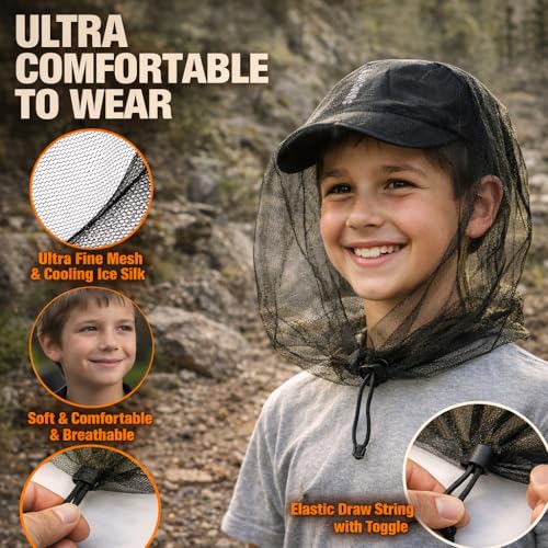 3 Paquetes de Red para la Cabeza contra Mosquitos con Cordón Ajustable, Protector de Malla para la Cara para Pesca, Camping y Actividades al Aire Libre miniatura 2