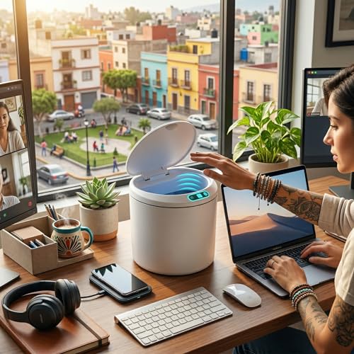 Papelera Sensor Desktop Automática con Tapa Blanca miniatura 4