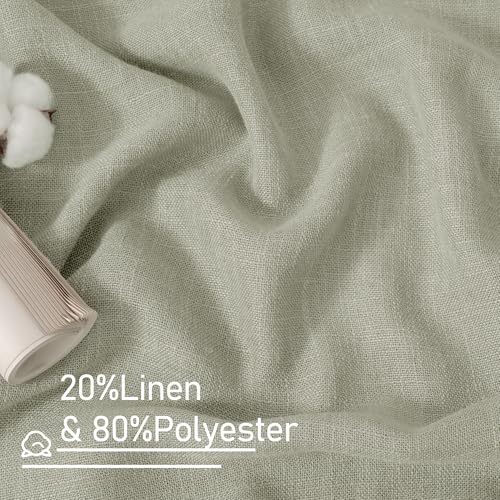 LAMIT Sage Grey Linen Curtains 24 Inch Length for Cafe, Semi Sheer Light Filtering Panels Back Tab and Rod Pocket Small Window Drapes for Basement, 2 Panels, 34 x 24 Inch