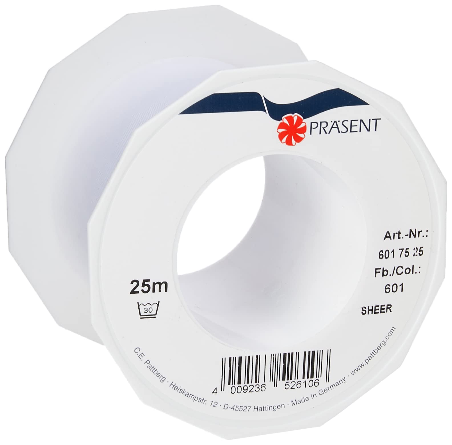 Präsent White Organza Ribbon, Polyester, 72Mm-25M