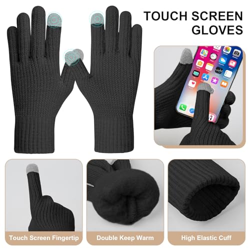 Winter Hats for Women Beanie Hat Scarf Set Warm Touchscreen Gloves Knitted Long Scarfs Beanie with Pom Gifts4