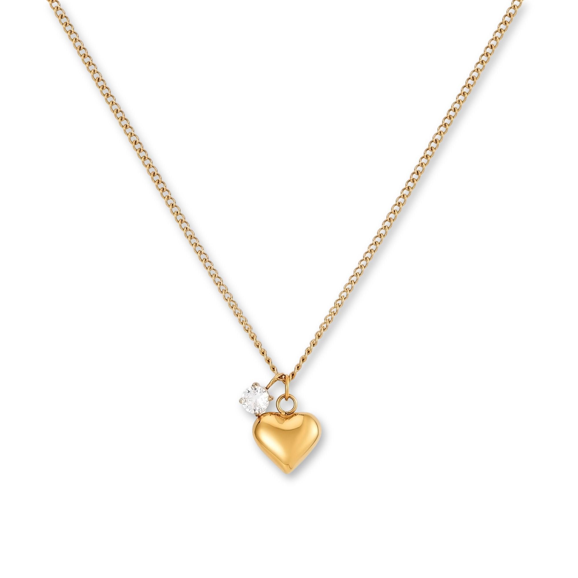 GD GOOD.designs Goldene Herzkette mit Zirkonia Anhänger | Elegante Kette aus 316L Edelstahl in 18K Gold | Verstellbare Halskette für Damen