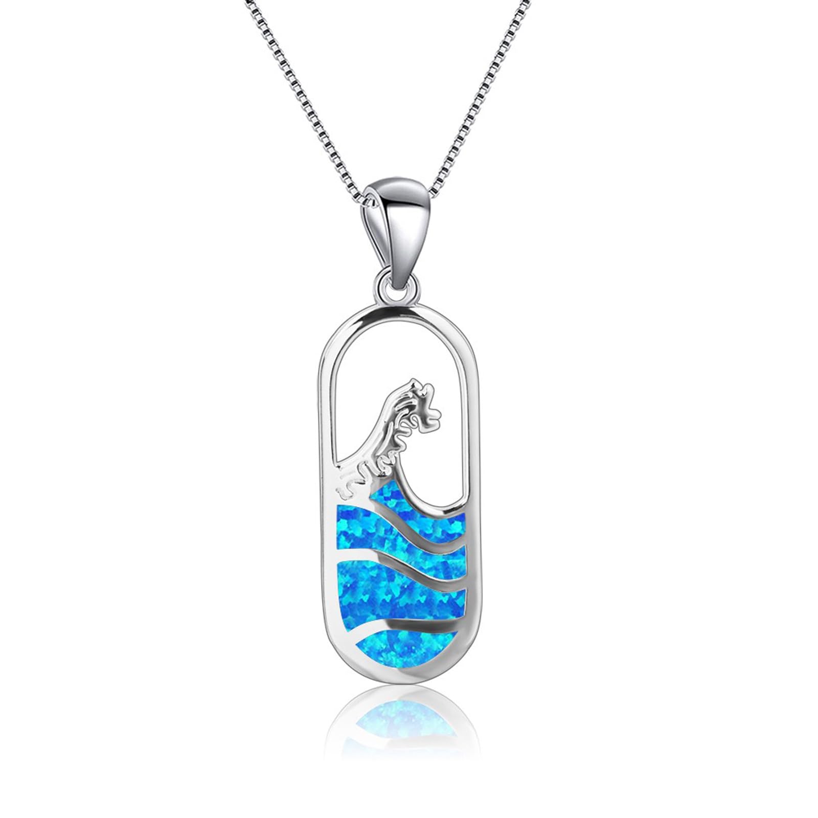 VessantaraOcean Necklace,Blue Opal Pendant Necklace 925 Silver Sea Turtle Starfish Shark Tortoise Wave Palm Tree Beach Hawaiian Ocean Themed Jewelry Gifts for Women Daughter Wife Girl Birthstone