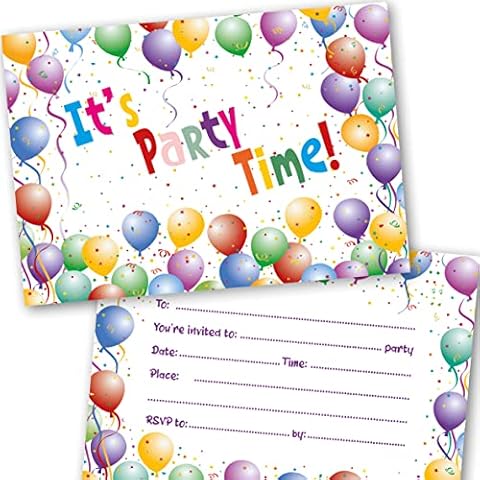 Party Invitations Kids. Pack of 36. Balloon Themed Invitations with matching Envelopes. 120 x 172mm, suitable for Boys and Girls. Designed and Printed in UK by Absolutely Yours Cover