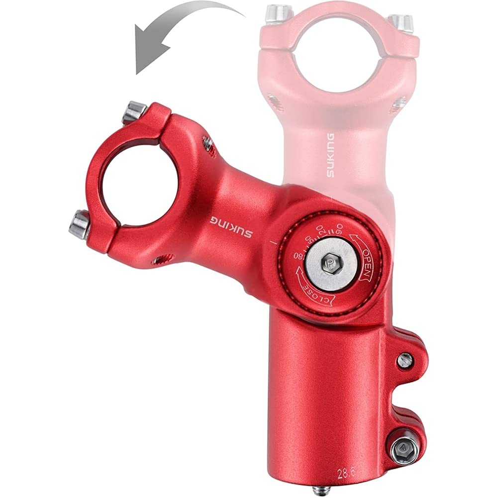 BESNIN Potence de vélo réglable de 90 à 180 degrés, 31,8 ou 25,4 x 60/93/100 mm, rouge, tige de guidon pour vélo, vélo de route, VTT, BMX (25,4 x 60)