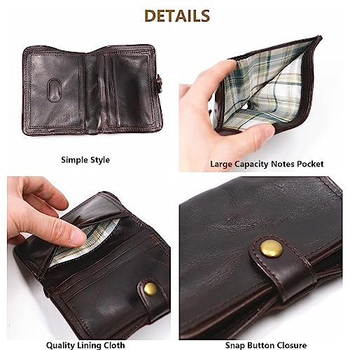 Top Grain Leather Wallet for Men, Rfid Blocking Short Bifold Slim Mens Wallet, Men Thin Billfold Wallet with Card Holder Gift Box (Coffee)4