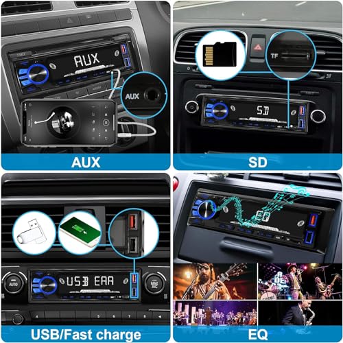 Image of Audio Wheels Car Radio Bluetooth Single DIN Car Stereo Audio, Car Audio with Handsfree and Remote Control,Supports FM / MP3 /SD /AUX /Dua USB /EQ /Quick Charge | Not a CD Player