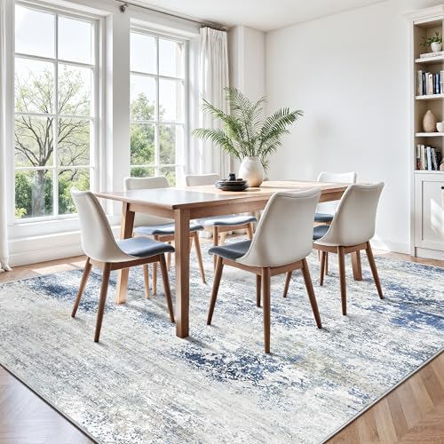 Image of 8x10 Area Rugs, Abstract Modern Ultra Soft Washable Rug, Non Slip Carpet with Rubber Back Stain Resistance Rugs for Living Room, Bedroom, Dining Room Decor(Blue & White)