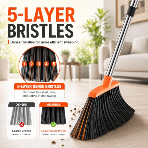 Image of Broom and Dustpan Set, Upgraded Broom with Dustpan Combo Set with 56 inch Tall Adjustable Handle, Self-Cleaning Teeth, Upright Standing Dust Pan for Heavy Duty Indoor Outdoor Cleaning and Pet Hair