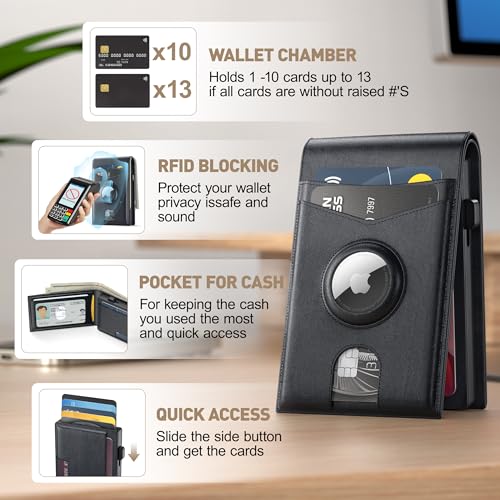 AirTag Wallet Men,Wallet With Airtag Holder,RFID Technology Credit Card Holder with Minimalist Wallet for Men for Apple AirTag (No Airtag Included)-Black Christmas Gifts2