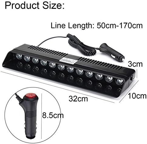 Miniatura 2 de XT AUTO 12 V Ventosa de luces intermitentes barra de luz de advertencia de tablero interior de parabrisas espectroscópica de emergencia de automóvil
