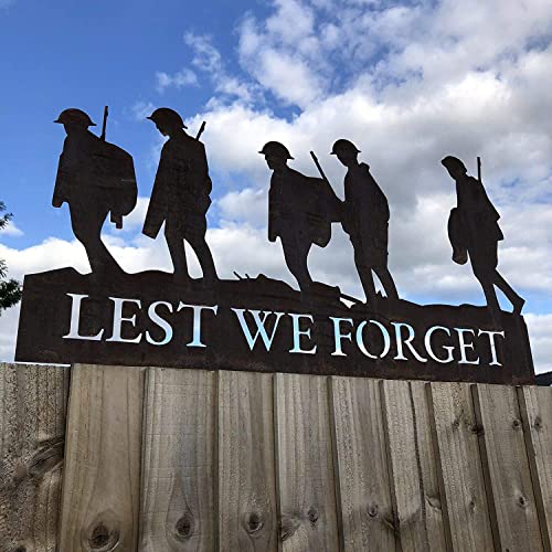 Lest We Forget Soldier Scene Garden Decoration Statue Remembrance Gift Feature Oranament Rustic Rusty Metal Gardening Present - Image 3