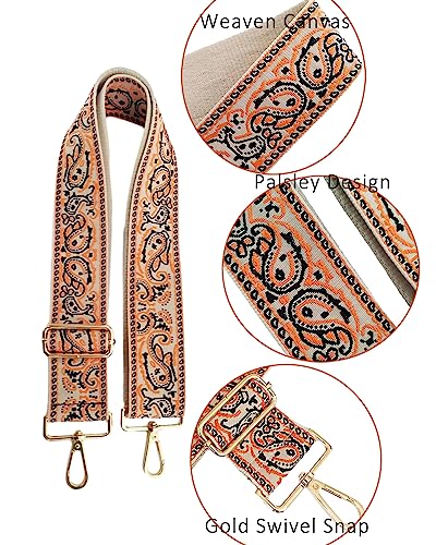 Image of 1pc Adjustable Strap Replacement 2inch Wide Paisley Jacquard Belt for Crossbody Purse Handbag Shoulder Guitar Camera Bag (Khaki)