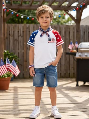 Image of AMWIPE Boys Girls USA Shirt Kids 250 Anniversary USA Shirts American Flag Tshirt 4th of July Outfits Cute Patriotic Top 6-14y