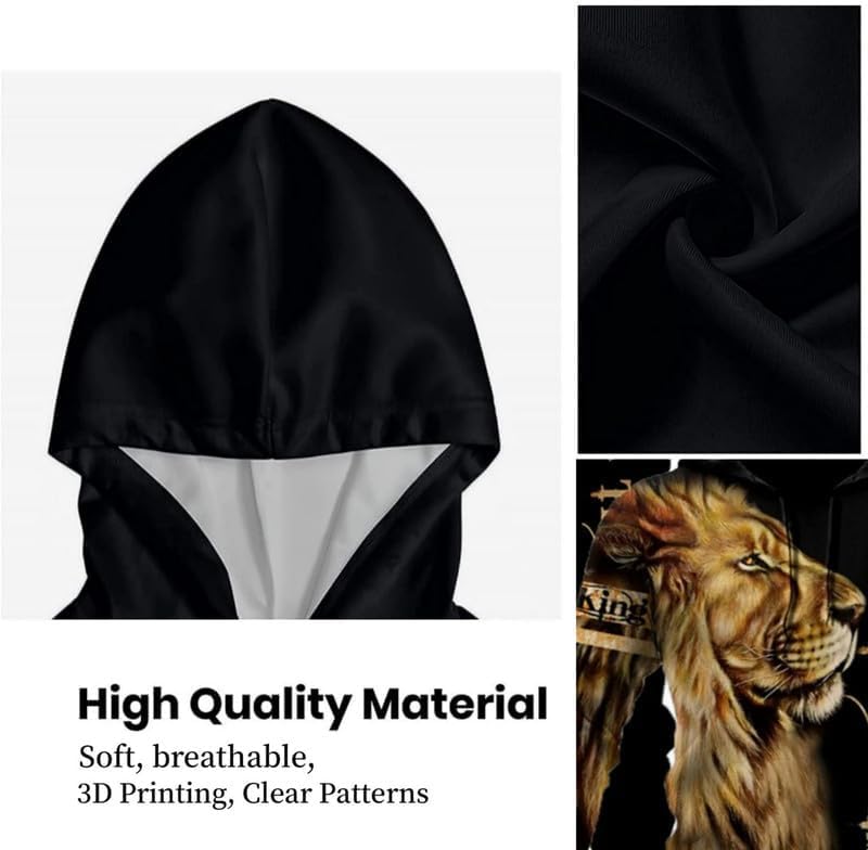 prigridche Wolf & Lion 3D Printed Hoodie Pants Suit Male Autumn Winter Casual Sweashirt Pullover Tracksuit Set - Image 3