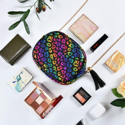 Image of ALAZA Women's Rainbow Leopard Print Cheetah PU Leather Crossbody Bag Shoulder Purse with Tassel