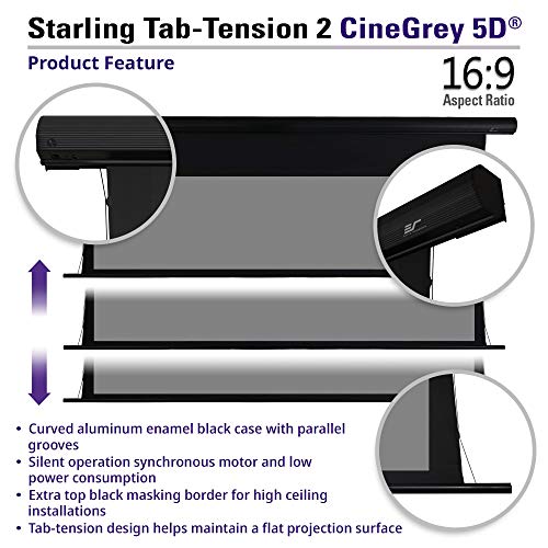 Elite Screens Starling Tab-Tension 2 Cinegrey 5D, 106" 16:9, 8K 4K Ultra Hd Ready Ceiling And Ambient Light Rejecting Electric Projector Screen, Cinegrey 5D Projection Material, Stt106Uhd5-E12 #TOP3