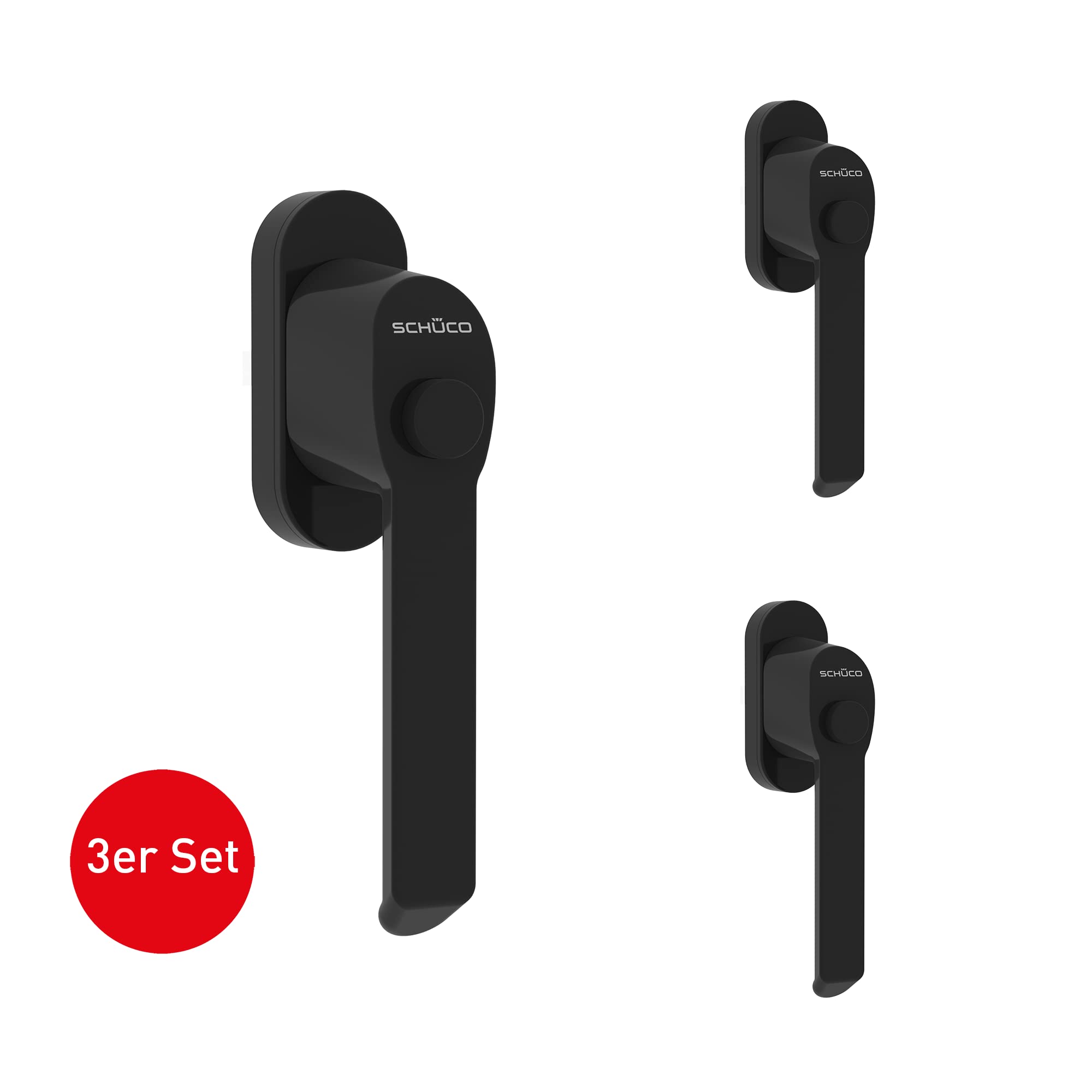 SCHÜCO Fenstergriff mit Druckknopf schwarz | 3er PACK als Sparset | Fenstergriff mit Sperrtaste als Kindersicherung und Einbruchschutz- vom Markenhersteller Schüco