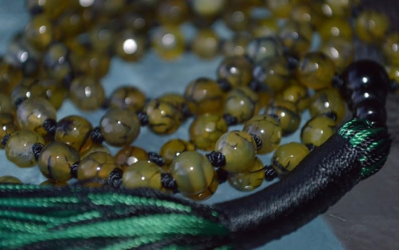 Cuentas Mala de piedra de ágata verde, 108 Mala collar, mala anudada, collar WWG, joyería de yoga, cuentas de meditación, joyería espiritual, joyería bohemia, 34inch, Gema