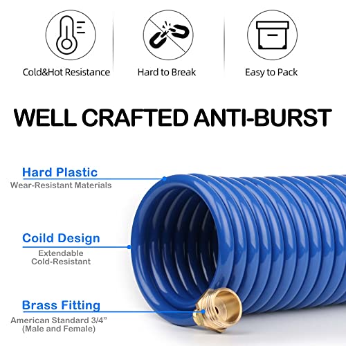 Lightweight-EVA-Coil-25-FT-Garden-Hose-with-34-GHT-Solid-Brass-Fittings-Retractable-Corrosion-Resistant-Water-Hose-with-Brass-Connectors-for-Lawn-Car-Washing-25FT-Blue