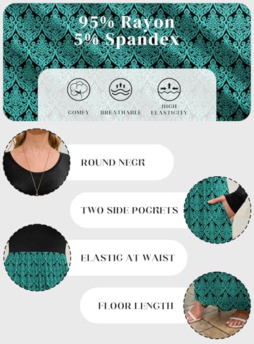 Image of DEARCASE Women's Maxi Dress Long Sleeve Crewneck Loose Plain Casual Empire Waist Fall Party Long Dresses with Pockets