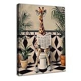 Dazzlewall Komischer Giraffe Badezimmer Wandbilder, Whimsical Brille-tragende Giraffe der Zeitung auf Toilette liest Poster für Badezimmer Toilette Mit Rahmen 30x40 cm