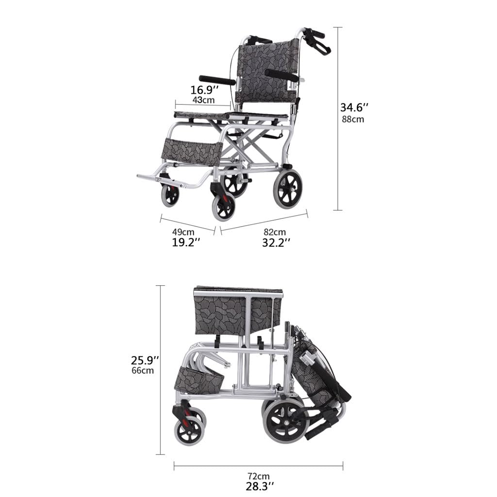 Ultraleichter Transportrollstuhl, 7,3 kg, leichter medizinischer Transitstuhl, zusammenklappbar, tragbar, Boarding, Reisen, Rollstuhl für ältere Menschen, 120 kg