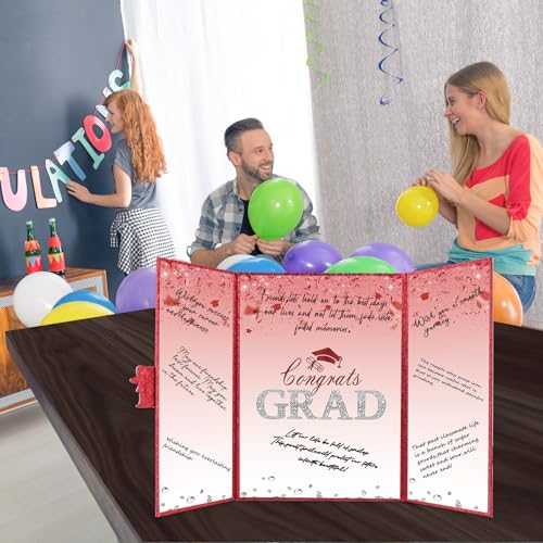 Image of Crenics Red Graduation Decorations Class of 2026, Creative Graduation Guest Sign in Book Alternative, Congrats Grad Signature Book 18 inch x 12 inch, Awesome Graduation Gift or Keepsake
