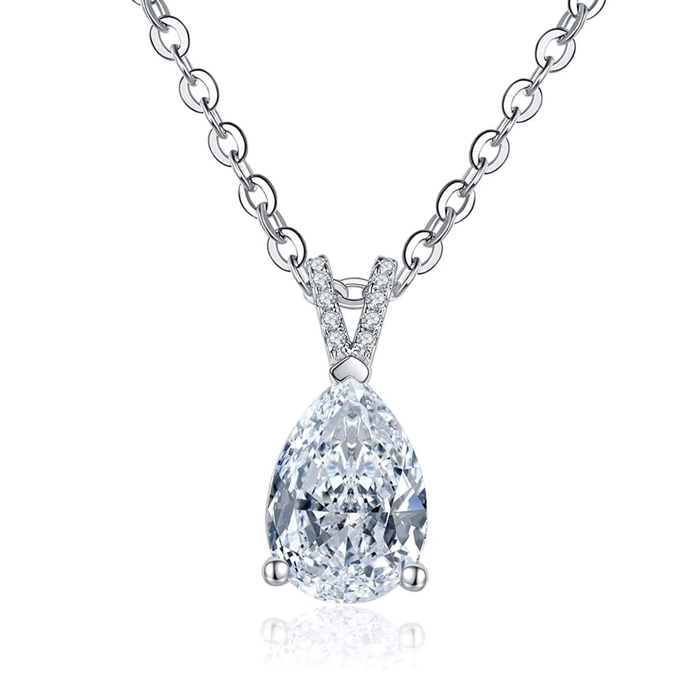 YeesothPear Cut Moissanite Pendant Necklace for Women 2.5CT D Color VVS1 Lab Diamond 18K Gold Plated 925 Sterling Silver Necklace with Certificate of Authenticity, Sterling Silver, Moissanite