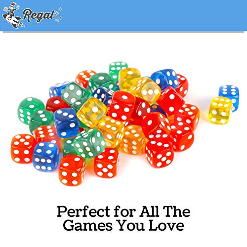 Regal Games - 6-Sided Translucent Game Dice - Standard 16Mm Size - 50-Count - Multicolor - Expansion Set For Velocity And Farkle Games - Compatible With Tenzi - Perfect For Group Events, Bulk Buying #TOP5