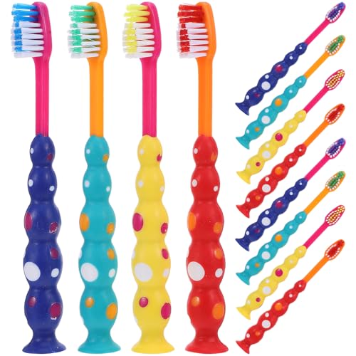 TOVINANNA 12 Cepillos de Dientes Infantiles con Ventosa, Cerdas Ultrasuaves para Bebés y Pequeños, Mango Ergonómico y Diseño de Dibujos Animados, Tamaño Pequeño para Cuidado Dental Infantil