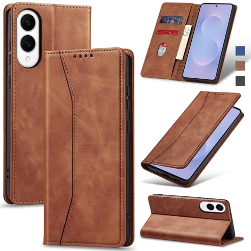 Image of Jasonyu Flip Wallet Case for Samsung Galaxy S25 Edge 5G,Brown
