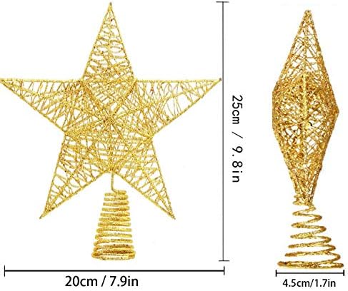 DIYASY Christmas Tree Topper,10inches Metal Glittered Star Xmas Tree Decoration Treetop for Xmas Home Decor