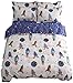 BuLuTu Space Rocket Print Boys Duvet Cover Twin Cotton White Blue Universe Adventure Theme Star Kids Girls Bedding Sets,Astronomy 3 Pieces Boy Bedding with 2 Pillow Shams,No Comforter