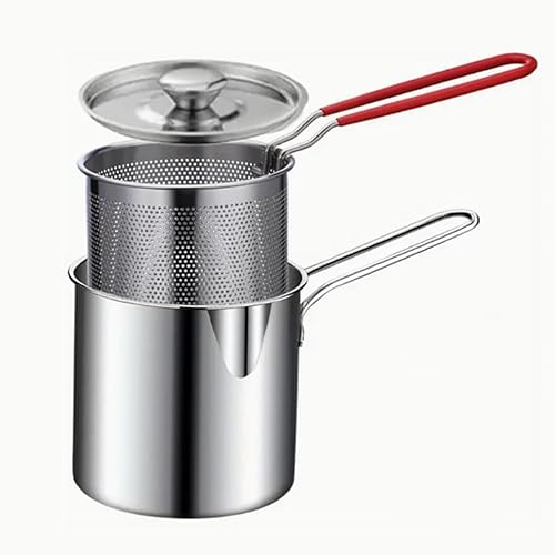 Mini olla de acero inoxidable con asa y cesta coladora, mini freidoras de aceite para freidora, freidoras de grado alimenticio con tapa, olla