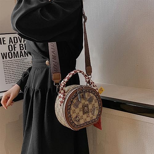 Fashion Retro Bear Badge Print Real Leather Purse Handbags, Round Shoulder Bag Cross Body For Women3
