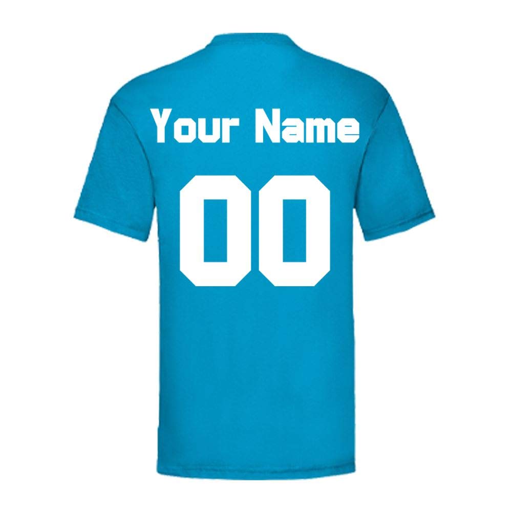 Personalised Men's Football T-Shirt, Various Sizes and Colours Available, Personalise with Any Name and Number (Blue, Small)