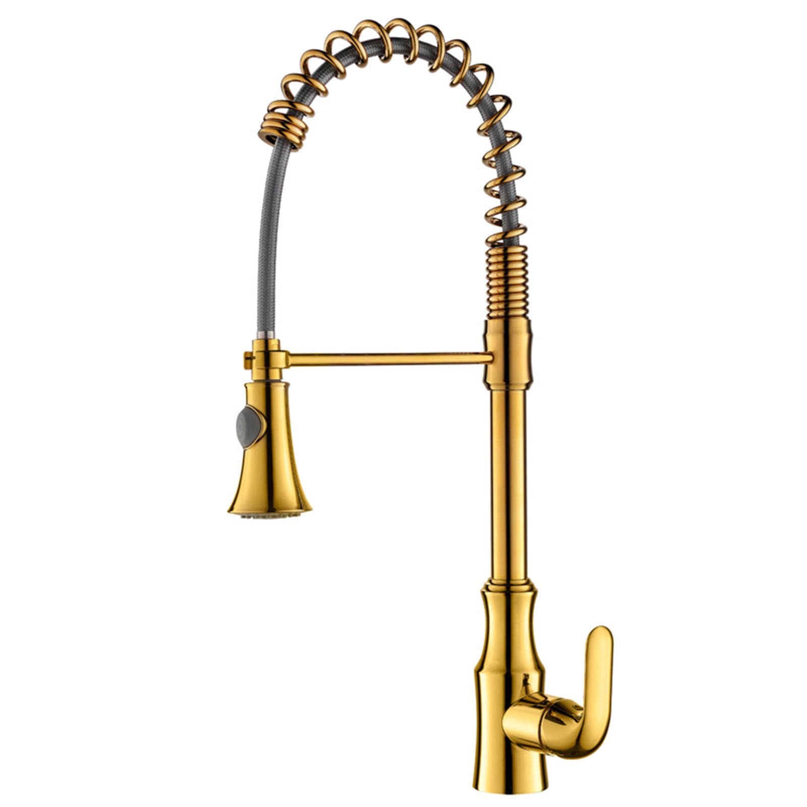 ZYCHSJXA Kitchen Bath Taps Faucet with Pull Down Sprayer Commercial Solid Brass Single Handle Spring Sink Swivel 2-Function Out Mixer,Gold