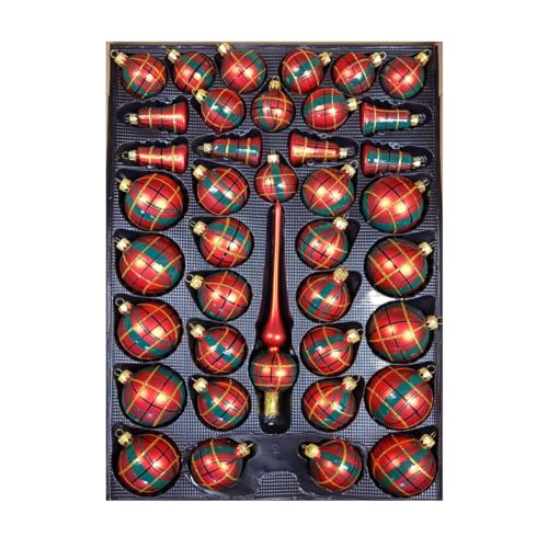 Christbaumschmuck 40-TLG.Set Karo, rot, grün, Gold schottisch bemalt,...