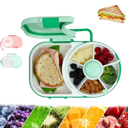 Boîte à goûter portable, boîte à déjeuner rotative avec 5 petits et 1 grand compartiments, dragonne réutilisable pour les collations et la préparation des repas en déplacement
