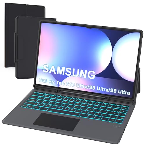 for 14.6 inch Samsung Galaxy Tab S9 Ultra /S8 Ultra/S10 Ultra Case with Keyboard - Folio Tablet Book Cover with Touchpad - 7 Color Backlit Keyboard Case with S Pen Holder for 14.6
