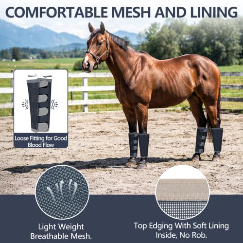 Image of Fly Boots for Horses Set of 4 with Reflective Vercros, Loose Fitting Mesh Horse Fly Boots Leggings, Adjustable Equine Leg Wraps & Socks, Stay Up Not Sag, No Rub