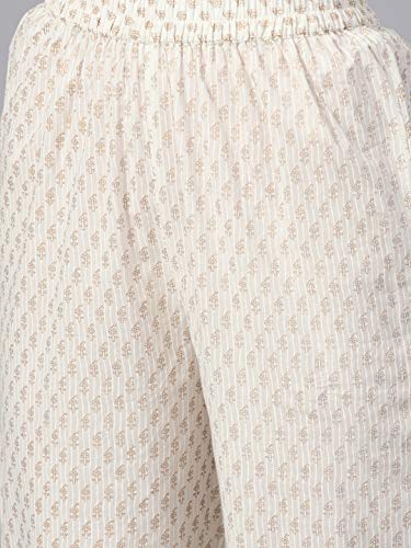 Image of idaLia Women's Off White Printed Cotton Kurta with Printed Pants