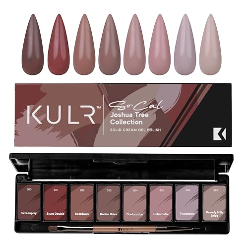 KUPA KULR Solid Cream Gel Nail Polish Joshua Tree Collection - 8 Highly Pigmented Colors for Smooth Coverage No Bleeding Flawless Application 1 Brush Included