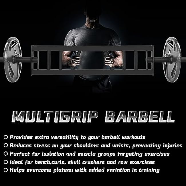 Multi Grip Barbell ¨C Swiss Bar, American Bar with 3 Positions for Angled Neutral Grip Pressing Lifting Curls, 7 Feet Long
