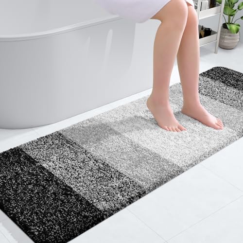 OLANLY Bathroom Runner Rugs 59x20, Extra Soft Absorbent Microfiber Bath Rugs, Rubber Backing, Quick Dry, Machine Washable Bath Mats for Bathroom Floor, Tub and Shower, Home Decor Accessories, Black
