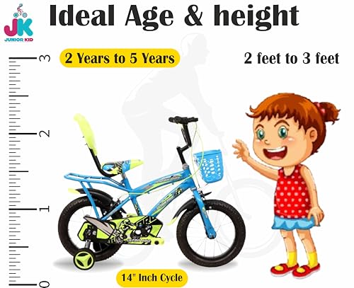 Image of JUNIOR KID 14T PRO Ultra Cycle for Kids | Rigid Bicycle for Kids with Training Wheels |Kid Cycle for 2-5 Years of Children, 8 Inches, Sky Blue