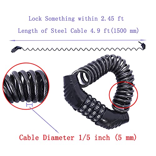 Uiizic Bike Cable Lock, Travel Padlock 4.9 Ft Portable Mini Bicycle Lock Anti-Theft Security 4 Digit Retractable Combination Helmet Lock Cable For Baby Strollers, Suitcases (New 4-Digit 4.9 Ft 1-Pack) #TOP1